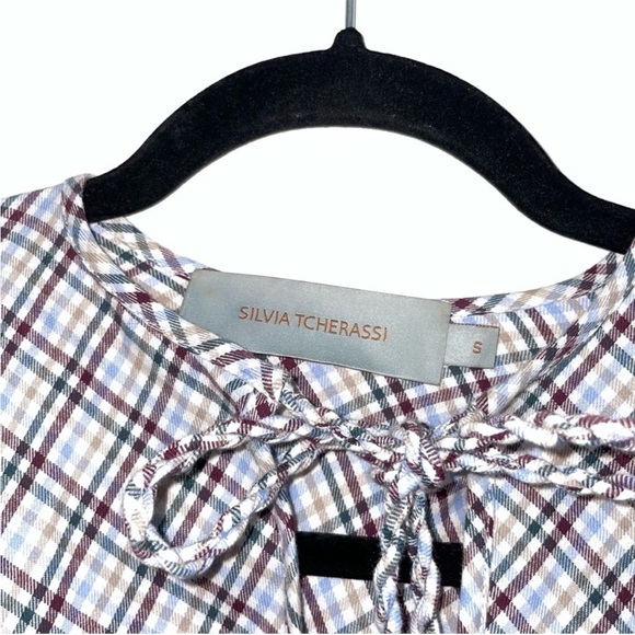 Silvia Tcherassi Basilica Embroidered Dolman Puff Sleeve Check Cotton Blouse S - Picture 10 of 12